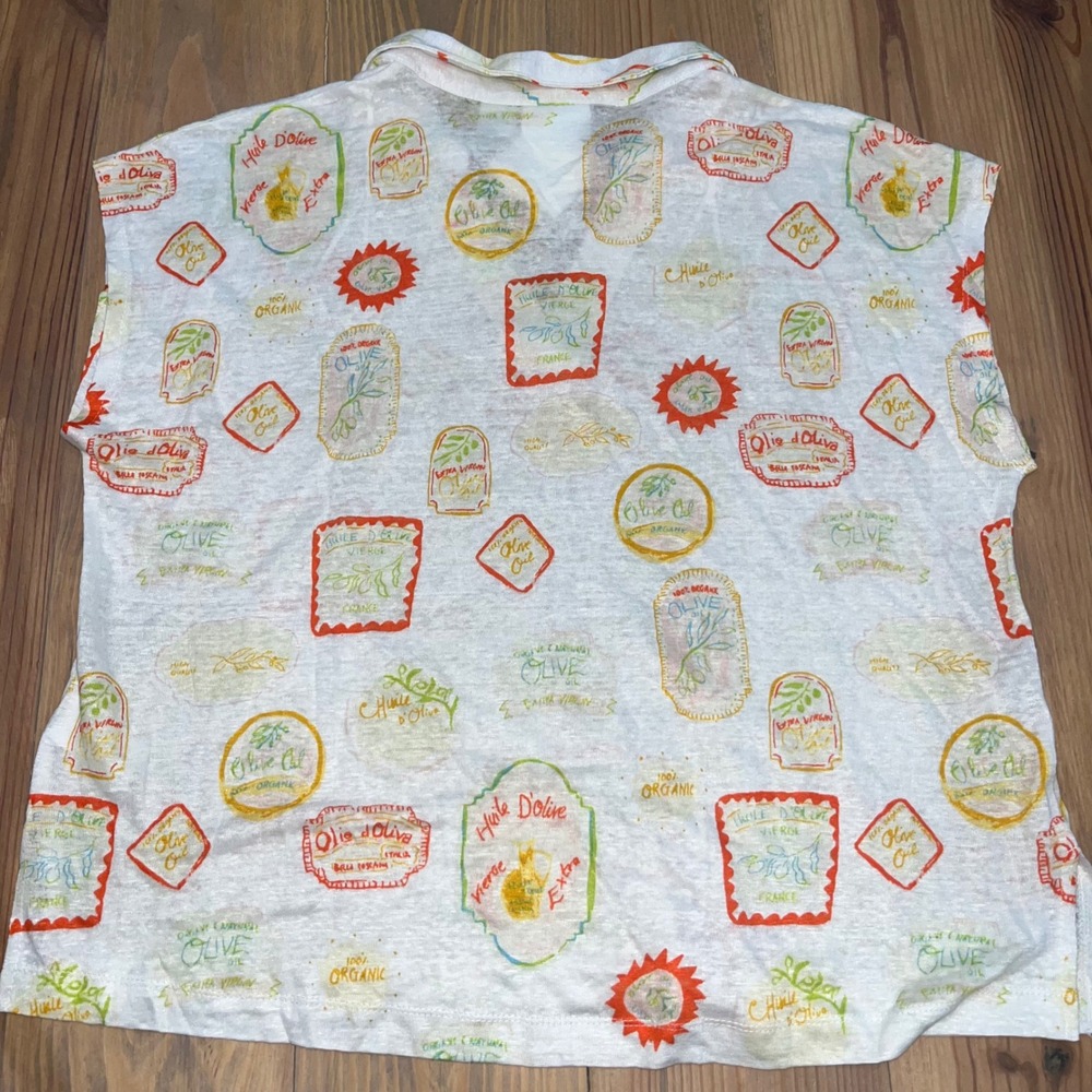 Cynthia Rowley Linen Sleeveless Top Olive Oil Print New with‎ Tags - Picture 2 of 7